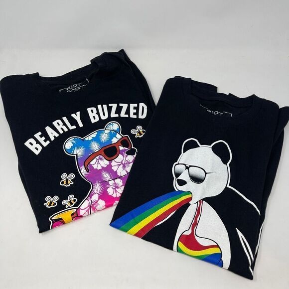 Riot Society Black Crew Neck Bearly Buzzed/rainbow vomit Cotton Graphic Tee Medi - Picture 1 of 5